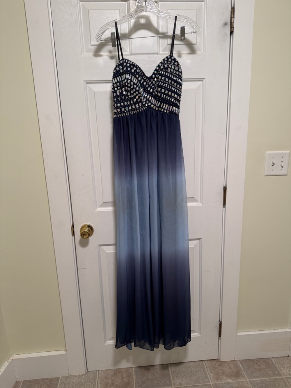B. Smart Navy to Light Blue Ombre Beaded Prom Dress